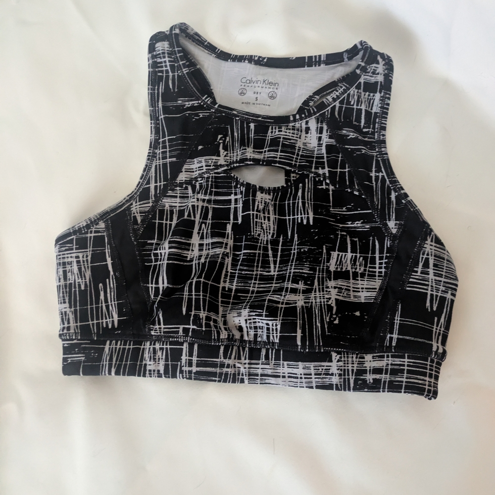 Calvin Klein Black and White Graphic Crop Tank Top